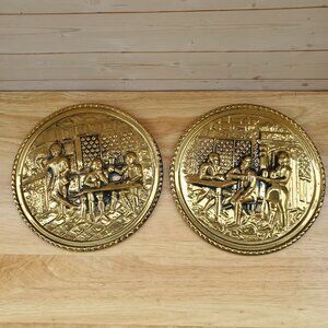 VTG Peerage Hammered Brass Art Plaques England Tavern Pub Wall Mid Century